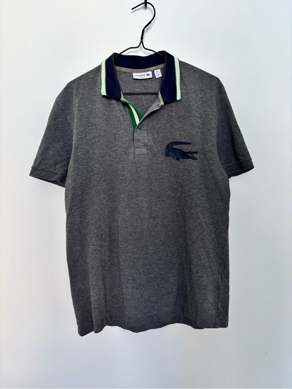 Lacoste Men’s Grey Polo with Navy and Green Trim